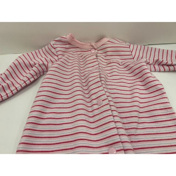 Calvin Klein Baby Girl Size 3-6 Months Pink Striped Footed Bodysuit Pajamas - Picture 2 of 7